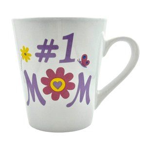 #1 Mom Mug Floral Butterfly White Purple Pink Yellow Coffee Tea Cup  oz